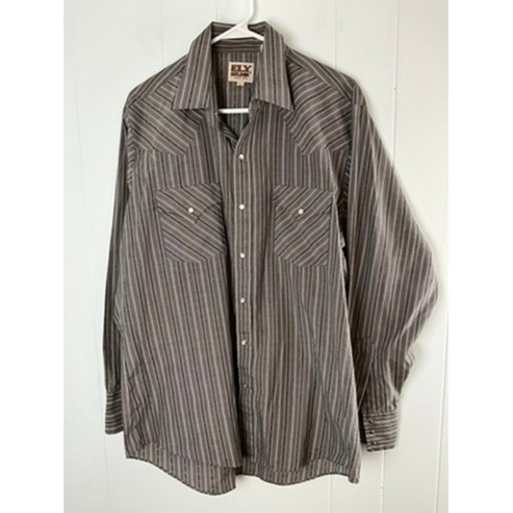 Ely Cattleman Mens Gray Striped Pearl Snap Western Shirt Large Long Sleeve